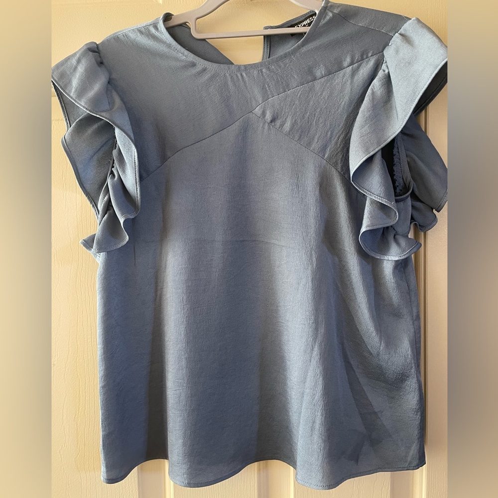 Express Blue Short Sleeve Blouse Sz XS